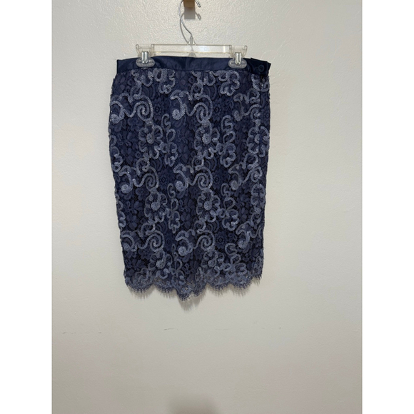 Escada Navy & Light Blue Lace Pencil Skirt Size 10 EU 40 - Picture 2 of 8